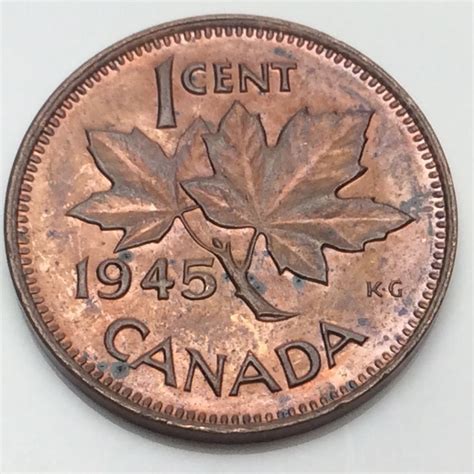 1945 canadian penny worth|one cent 1945 value.